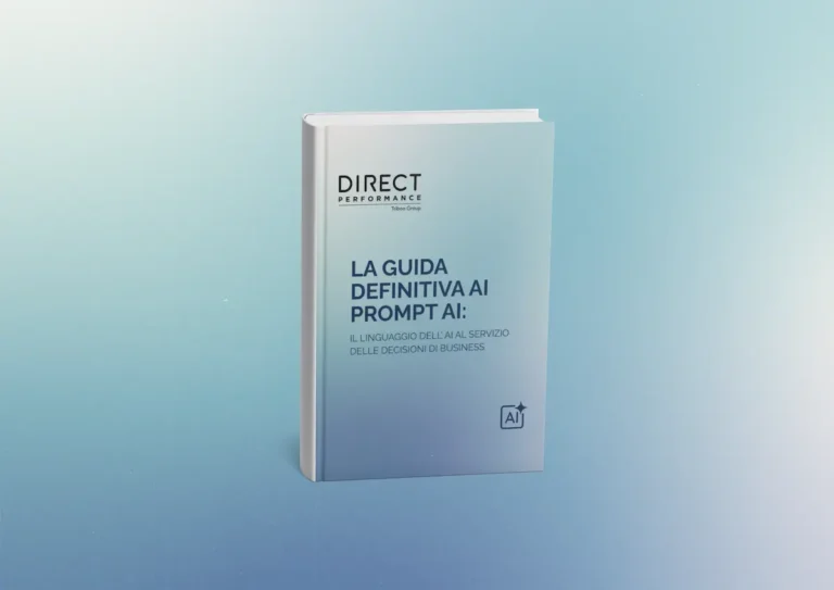 Libro gigante blu e bianco dal titolo "La Guida definitiva ai Prompt AI, l'arte del prompting strategico"