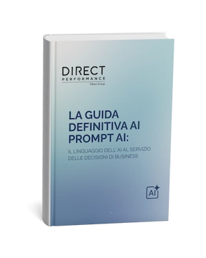 Libro gigante blu e bianco dal titolo "La Guida definitiva ai Prompt AI, l'arte del prompting strategico"