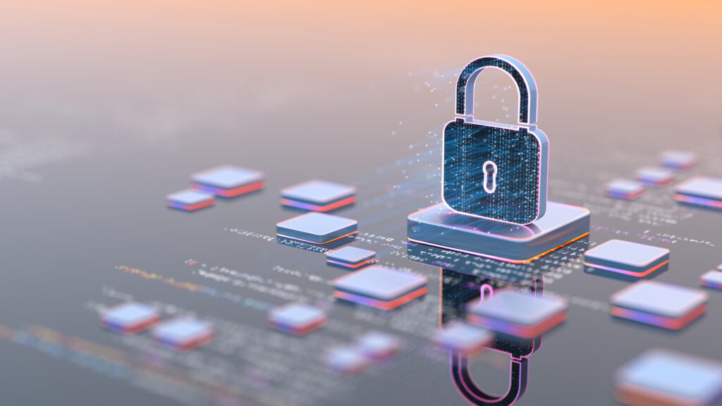 concetto di sicurezza digitale, un lucchetto con dati e report informatici