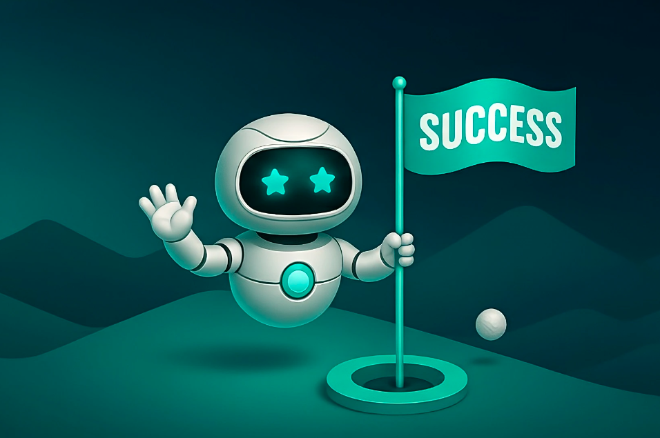 Magellano_intelligenza artificiale proprietaria con robottino e bandiera success